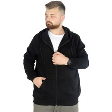 Cüsseli Kapşonlu Zippered Basic Erkek Sweatshirt Siyah Renkli Uzun Kol Cepli Konforlu Tasarım