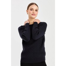 Kadın Sıfır Yaka Saç Örgülü Kazak K.lacivert