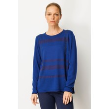 Kadın Sıfır Yaka Sim Çizgili Taşlı Yün Bluz K.s.mavi