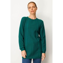 Kadın Triko Yanı Yırtmaçlı Pirinç Örgü Kazak Ö.başı