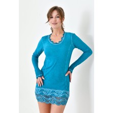 Kadın Viskon Dantel Detaylı Uzun Kol Curve Spor Şık Bluz Tunik