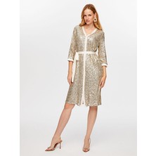 Payet Işli V Yaka 3/4 Kol Abiye Gömlek Elbise W26ABY009