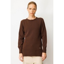 Kadın Sıfır Yaka Yanı Yırtmaçlı Yün Kazak M.kahve