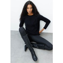 Kadın Önü Baklavalı Yan Örgü Kazak Siyah