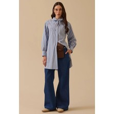 Kadın Yüksek Bel Tek Pile Bol Paça Pantolon - Lacivert