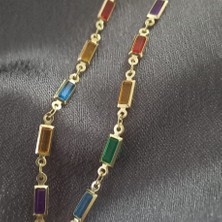 Renkli Taşlı Y Model Çelik Kolye
