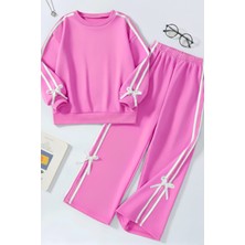 Kız Çocuk Çift Şerit Kurdele Eşofman Takımı 4-16 Yaş 12143