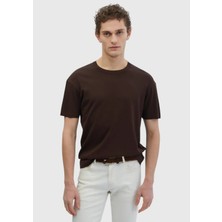 Kahverengi Bisiklet Yaka Düz Örgü Triko