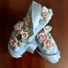 Porselen Bale Ayakkabısı Biblo – Gül Desenli Çiçekli, Dekoratif Koleksiyon Obje