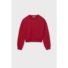 Kız Çocuk Nakış Işlemeli Kısa Kesim Sweatshirt - Kırmızı