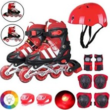 Kırmızı Işıklı Teker Ayarlanabilir Çocuk Alıştırma Paten 2 Fonksiyon Çakarlı Kask Dizlik Set