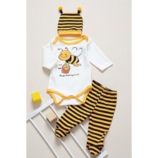 CEREN'S Arı Baskılı Yenidoğan Hastane Çıkışı Unisex 3'lü Set Eğlenceli Tasarım