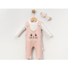 Tavşan Nakışlı Kız Bebe Ikili Salopet Set