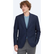 Lacivert Çizgili Comfort Fit Örme Ceket