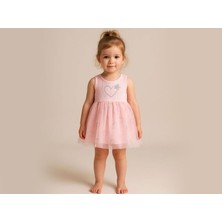 Simli Kalp Baskılı Bebe Elbise