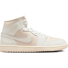 Nike Air Jordan 1 Mid Unisex Leather Sneaker Hakiki Deri Bilekli Günlük Spor Ayakkabı Krem