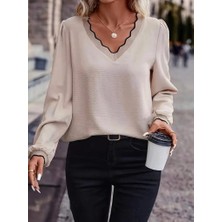 Kadın Uzun Kollu V Yakalı Aerobin Bluz