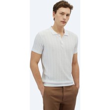 Kırık Beyaz Polo Yaka Desenli Triko