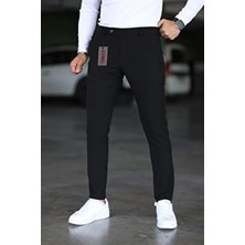 Erkek Siyah Italyan Kesim Likralı Kumaş Pantolon Dar Kesim Boru Paça Spor Tarzı Klasik Pantalon