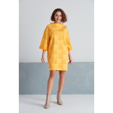 Kadın Turuncu Sarı Geometrik Desenli Oversize Büyük Beden Curve Spor Şık Elbise