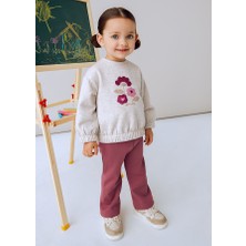 Mayoral 1-4 Yaş Kız Bebek Ikili Takım – Çiçek Detaylı Bej Şardonlu Sweat ve Pembe Bol Paça Tayt