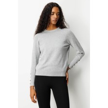 Kadın Sıfır Yaka Dikişsiz Önü Kısa Arkası Uzun Bluz Gri