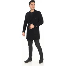 2834 Erkek Siyah Sivri Yaka Kruvaze Kısa Palto