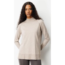 Kadın Yarım Balıkçı Yaka Kolları Yırtmaçlı Kazak Vizon