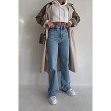 Ciqulata Kadın Ekstra Yüksek Bel Wide Leg Mavi Jean Pamuk - Elastan Materyal ile Günlük Stil