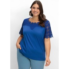 Kadın Bisiklet Yaka Dantel Yarım Kol Spor Şık Büyük Beden Curve Pamuk Bluz