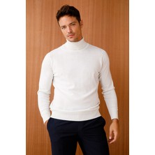 Desen Triko Erkek Basic Tam Balıkçı Ince Triko Kazak Kemik