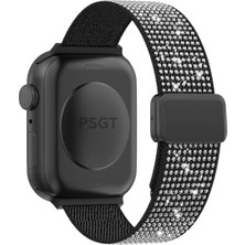 Lüks Sparkle Elmas Manyetik Kayış Apple Watch 1/2/3/4/5/6/se/7/8/9 42-44-45-49MM -S10(46MM) Kumaş Taşlı