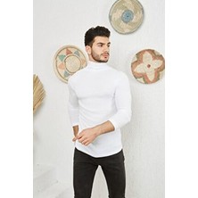 Erkek Beyaz Lycra Boğazlı Kazak