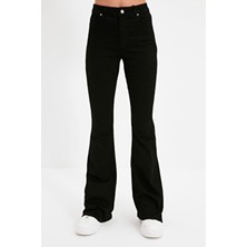 Ispanyol Paça Jeans Solmaz Siyah Ispanyol Jeans Yüksek Bel Kot Pantolon