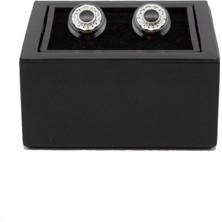 Yuvarlak Siyah Üzeri Gümüş Desen Kol Düğmesi