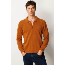 Erkek Polo Yaka Basic Yün Kazak Tarçın