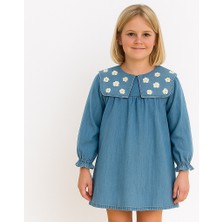 Papatya Nakışlı Denim Elbise