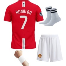 2008 Sezon Retro Ronaldo Kırmızı Futbol Çocuk Forması 4'lü Set Çorap Bileklik Hediyeli