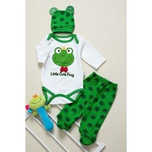 CEREN'S Yenidoğan 3'lü Hastane Çıkışı Unisex Kurbağa Temalı Baskılı Set
