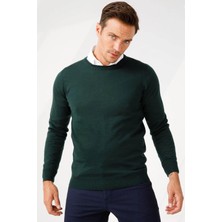 Erkek Basic Sıfır Yaka Ince Triko Kazak Yeşil