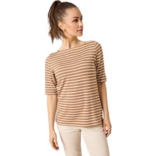 Kadın Kare Yaka Yarım Kol Çizgili Viskon Spor Şık Günlük Büyük Beden Curve Bluz