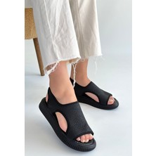 Wayi Siyah Hasır Cilt Sandalet