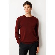 Erkek Sıfır Yaka Çelik Örgü Yün Kazak Bordo