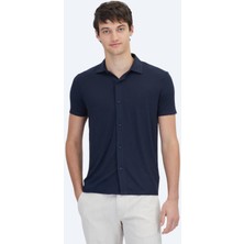 Lacivert Desenli Regular Fit Casual Gömlek