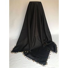 Pullu Tığ Oyası Siyah Tülbent Eşarp Yazma Başörtüsü Namaz Bezi