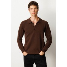 Erkek Polo Yaka Basic Yün Kazak M.kahve