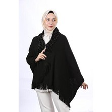armıza Kadın Siyah Kışlık ve Mevsimlik Omuz Şalı Çok Yumuşak Akrilik Kumaş Düz Desen 70 x 180 cm