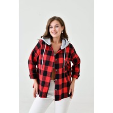 Kadın Desenli Renkli Oduncu Oversize Bol ve Geniş Kalıp Casual Çift Kapüşonlu Ceket Gömlek