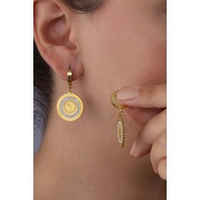 Gümüş Pazarım Çeyrek Altın Model Zirkon Taşlı Altın Kaplama Çelik Kadın Sallantılı Küpe