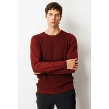 Erkek Sıfır Yaka Önü Baklavalı Triko Kazak Bordo